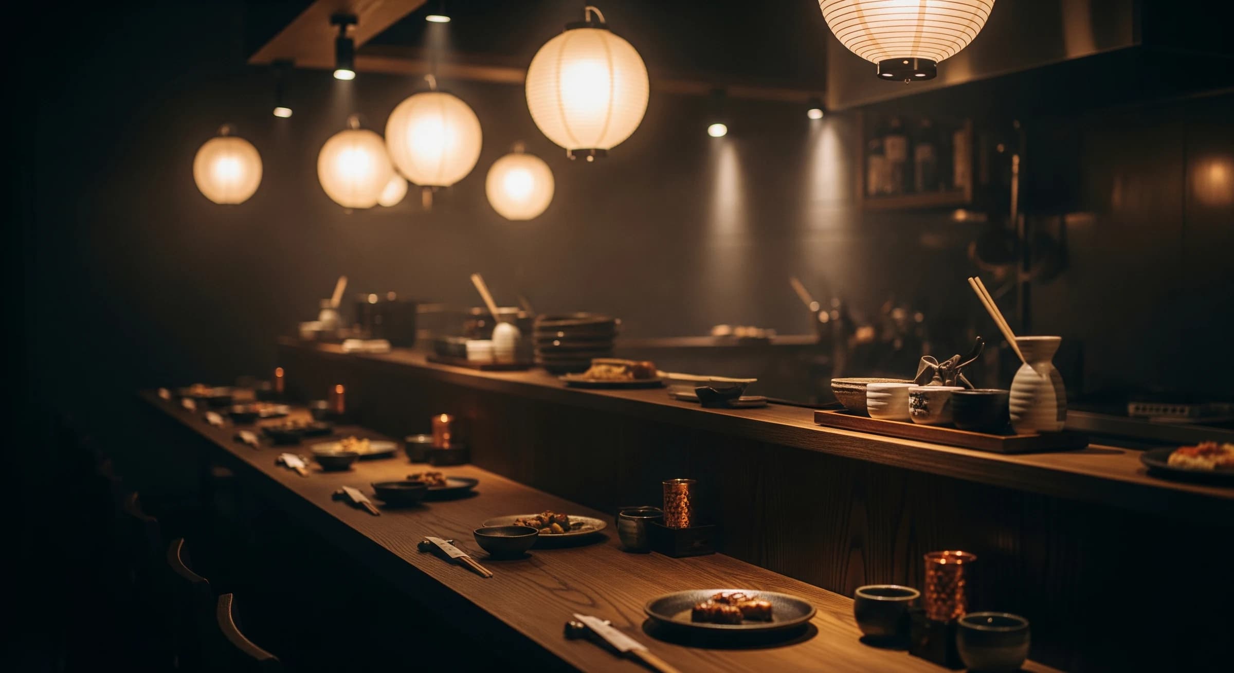 和モダンな居酒屋カウンターの内観