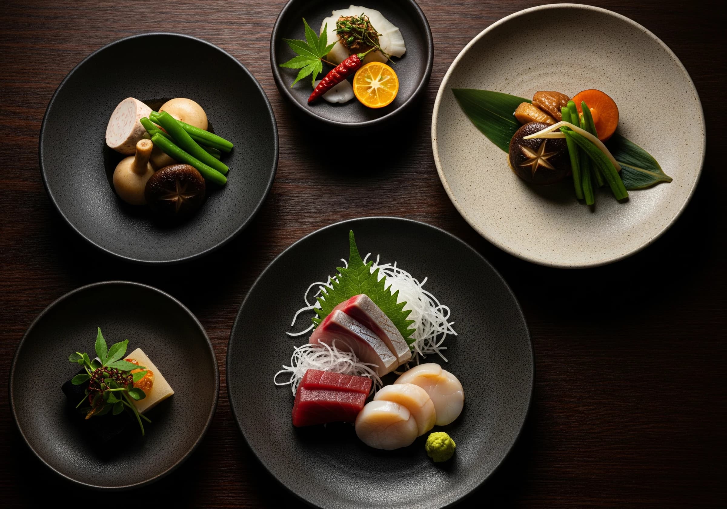 夜の創作和食の盛り付け